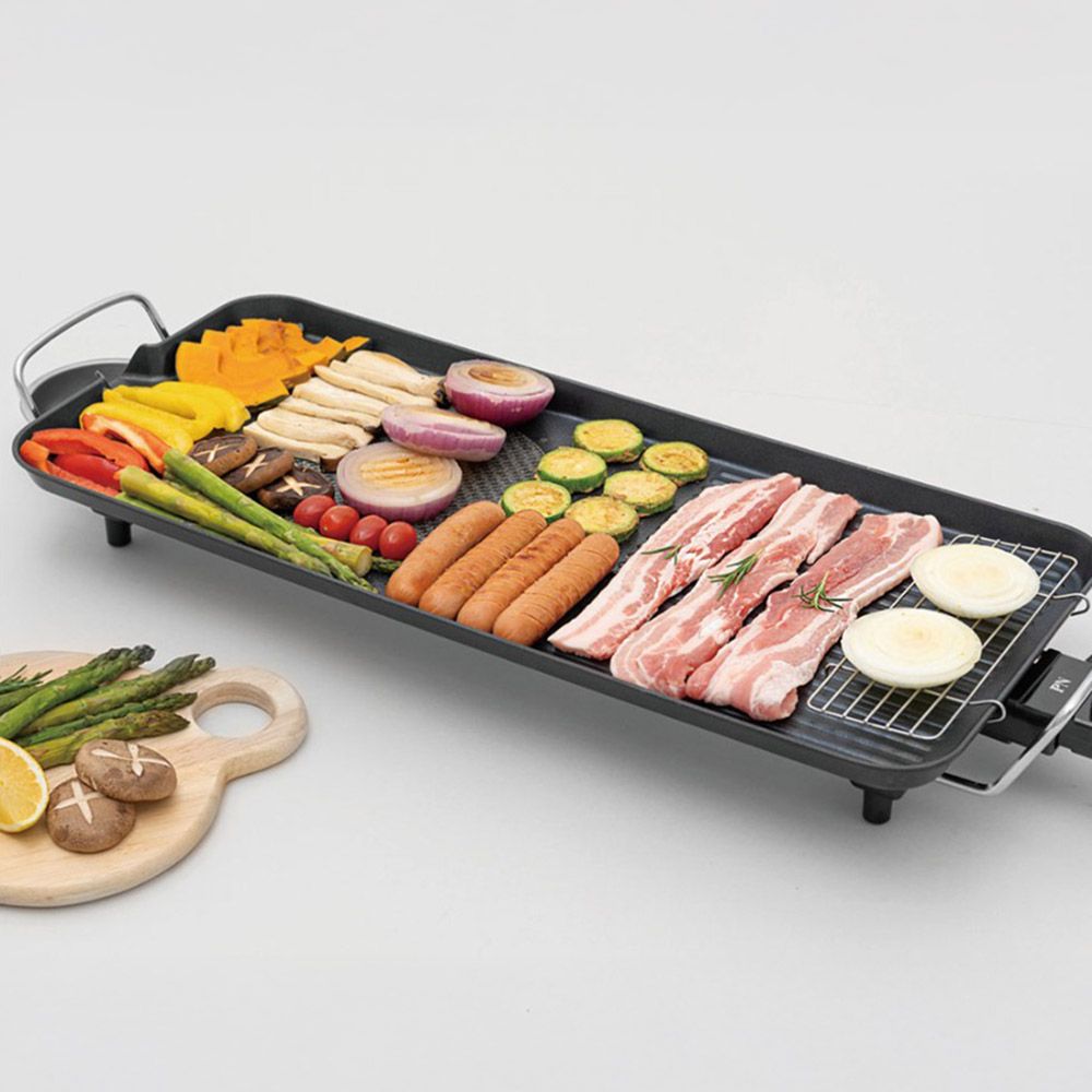 PN POONGNYUN Wide Non-Stick Die-Cast Grill Pan – 2000W Electric 63cm Wide Grill | 5-Level Temperature Control | Dual Cooking Surface, Includes Stainless Tray & Oil Dish